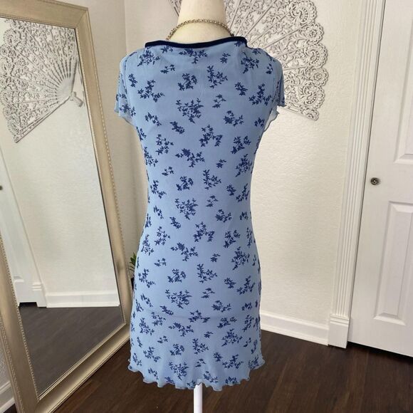 Motel Light Dark Blue Whimsygoth Crushed Velvet Floral Mini Mesh Dress S - Picture 5 of 7
